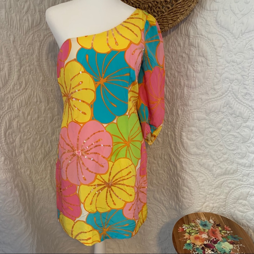 Lilly Pulitzer Teresa one shoulder silk dress 6